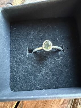 Delicate Teardrop Moldavite Ring in 925 Sterling Silver; Size 7